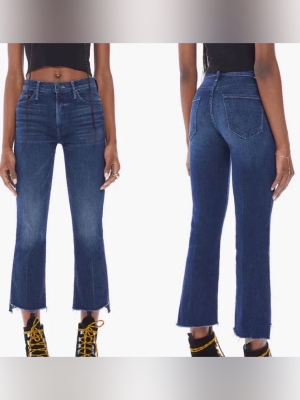 MOTHER Insider Crop Step Fray Navy  Blue Cropped raw hem Jeans, size 25 made USA